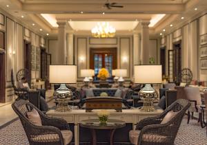 A seating area at The Strand, Yangon