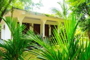 a small white house with plants in front of it at sigiriya flower guest in Sigiriya