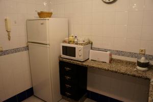 cocina con nevera y microondas en una encimera en Apartamento San Benito "B", en Sevilla