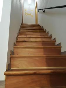 a stairway with wooden stairs in a building at I Gelsi e i Castagni in Polverara