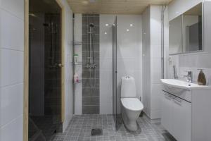 a bathroom with a shower and a toilet and a sink at Vasko Luxurious Suites, Nilo in Rovaniemi