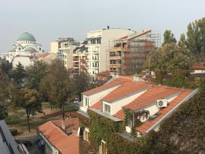 Vue de tête d'une ville avec des bâtiments et des toits dans l'établissement Apartment Posejdon, à Belgrade