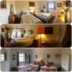 2 foto di una camera d'albergo con 2 letti di Penzion V polích a Malé Číčovice
