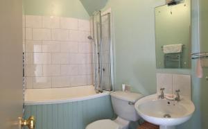 a bathroom with a toilet and a sink and a shower at Uig Lodge in Uig
