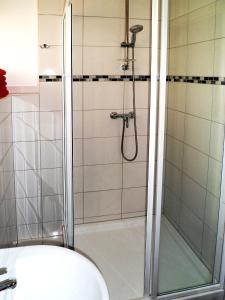 een douchecabine met een toilet in de badkamer bij Ferienwohnung Anke - Apartment 5a in Heinsberg