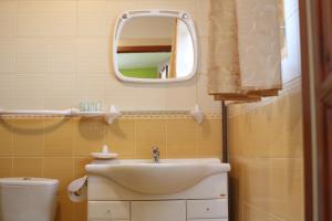 a bathroom with a sink and a toilet and a mirror at Pokoje Gościnne u Ady in Jurgów