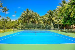 a tennis court with palm trees in the background at Villa dos Corais in Morro de São Paulo
