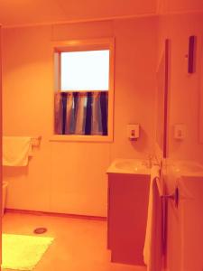 a bathroom with a sink and a window at Otautau Hotel in Otautau