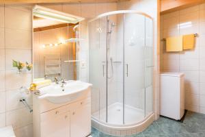 łazienka z prysznicem i umywalką w obiekcie Appartement Alpina w Alpbach