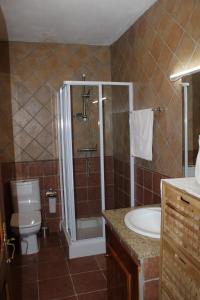 ein Badezimmer mit Dusche, Toilette und Waschbecken in der Unterkunft Casa da Branda St.António in Branda de Santo António + 52 Fotos