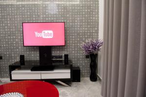 Televízia a/alebo spoločenská miestnosť v ubytovaní Iris
