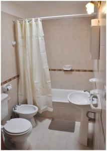 a bathroom with a toilet and a sink and a shower at Complejo Andalhue in Puerto Madryn