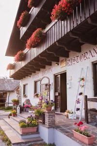 a building with potted plants and flowers on it at Hotel Mignon in Folgaria