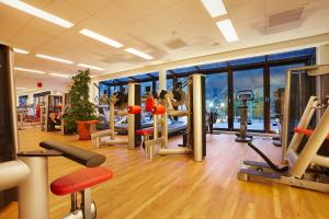 a gym with a bunch of treadmills and machines at Theresa Wellness-Genießer-Hotel in Zell am Ziller