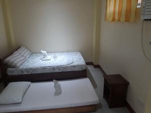 a small bedroom with two beds in a room at David & Vhie Homestay-David's Guest House in El Nido