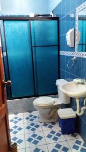 a bathroom with a toilet and a sink at Hostal Dorys Mar in Puerto Baquerizo Moreno