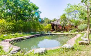 ラムナガルにあるCamp Hornbill Corbettの庭園内の池