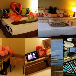 un collage di quattro foto di una camera d'albergo di Marose Gold Coast Morib a Morib