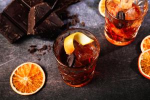 two glasses of sangria with chocolate and orange slices at Malmaison London in London