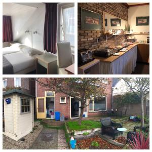 een collage van twee foto's van een slaapkamer en een woning bij Pension de Zeeschelp in Domburg