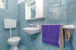 a bathroom with a toilet and a sink and a mirror at Apartment Ana in Vela Luka