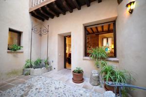 a courtyard of a house with potted plants at King David Suite in Toledo