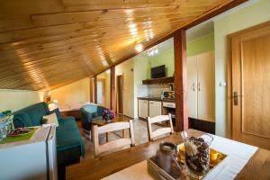 a living room with a kitchen and a living room at Wellness Penzión Vila Mery in Poprad