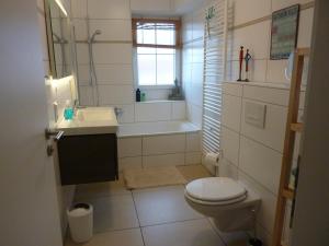 a bathroom with a toilet and a tub and a sink at Schwarzwald light in Freudenstadt +19 photos