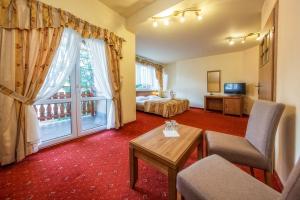 Televízia a/alebo spoločenská miestnosť v ubytovaní Hotel Pod Gołębiem