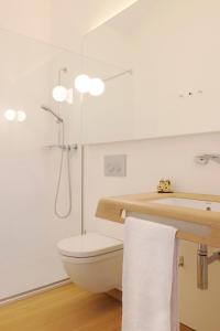 ein weißes Bad mit einem WC und einem Waschbecken in der Unterkunft WeinKulturgut Longen-Schlöder in Longuich