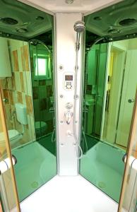 łazienka z prysznicem i zielonymi ścianami w obiekcie Apartments SOLARIS - with PRIVATE PARKING w mieście Sveti Filip i Jakov