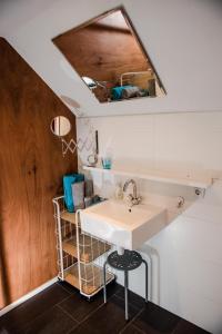 a bathroom with a sink and a mirror at Bed & Office 050 in Groningen +53 photos