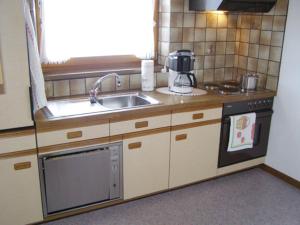 a kitchen with a sink and a counter top at Piz Arina Inklusiv Premium - Card in Galtür