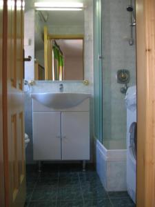 a bathroom with a sink and a mirror and a toilet at Apartment Jimmy - luxury 65m2 two bedrooms aprtmnt in Dubrovnik