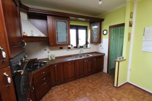 cocina con armarios de madera, fregadero y fogones en Apartment Ari, en Rovinj