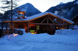 ein schneebedecktes Haus vor einem Berg in der Unterkunft Abenteuerhof in Weißenbach
