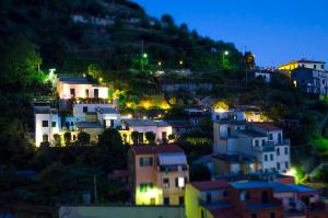 un groupe de maisons sur une colline la nuit dans l'établissement Cinqueterre Residence, à Riomaggiore