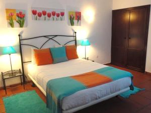 a bedroom with a large bed with colorful pillows at Monte da Amoreira in Elvas +55 photos