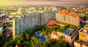 an aerial view of a large building in a city at Astra Suites Night Bazaar in Chiang Mai