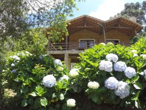 a house with white flowers in front of it at Sitio Rosa de Minas in Gonçalves