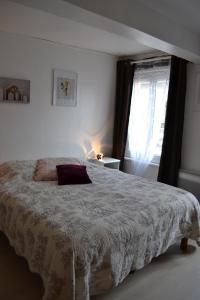 a bedroom with a large bed with a window at Gîte du Port in Châteauneuf-sur-Loire