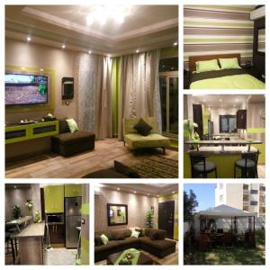 uma colagem de quatro fotografias de um quarto em Luxury Mamoura Alexandria Apartment em Alexandria