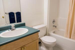 a bathroom with a sink and a toilet and a tub at Prince Motel in Prince George