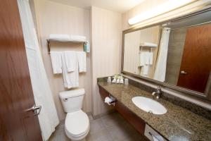y baño con aseo, lavabo y espejo. en Holiday Inn Express & Suites Drayton Valley, an IHG Hotel, en Drayton Valley