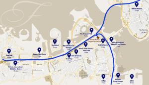 a map of a city with blue roads at Fraser Suites Diplomatic Area Bahrain in Manama