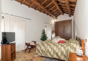 バニョレージョにあるCasa Romaのベッドルーム(ベッド1台、薄型テレビ付)