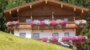 a house with flowers on the side of a hill at Ferienwohnung Eder in Hippach