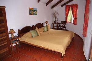 ein Schlafzimmer mit einem großen Bett in einem Zimmer in der Unterkunft Cabañas Cañas Castilla in La Cruz