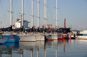 a group of boats are docked in a harbor at Brockhurst Lodge in Gosport