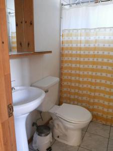 a bathroom with a toilet and a sink at Las Delicias in Maitencillo